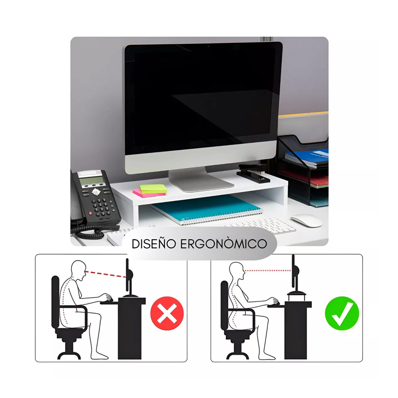 Blanco Elevador De Monitor Armable Madera Escritorio Oficina — foto 2