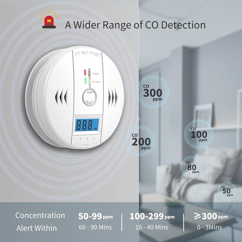 LCD Alarma Detector Monóxido De Carbono Autónomo Digital Lcd Color Blanco — foto 7